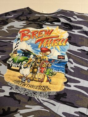 Brew Thru 2016 Beer Camo T-Shirt 2XL Outer Banks OBX Kitty Nags Carolina Beach